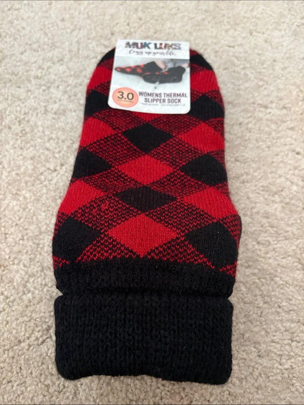 Muk Luks Slipper Socks Thermal Red/Black Buffalo Plaid New